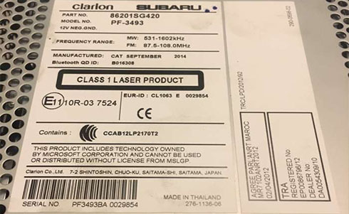 clarion serial number