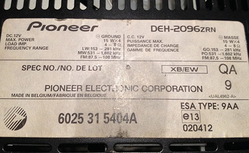 pioneer radio serial number